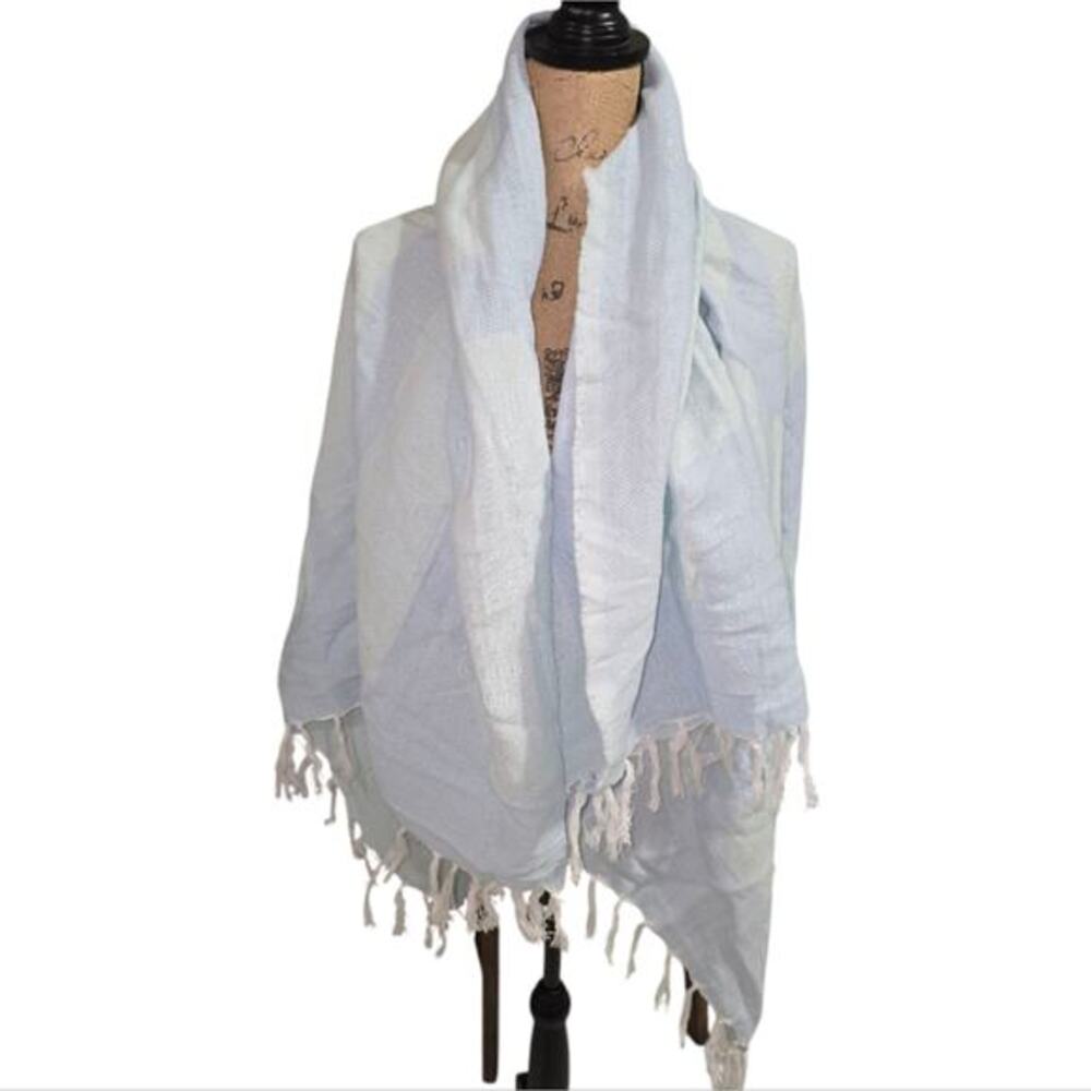 Pink Victoria's Secret Light Blue Fringed Shawl‎ Throw Blanket Wrap 50 X 60 New